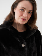 LCW Grace Black Hooded Women Thick Fur Coat