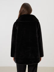 LCW Grace Black Hooded Women Thick Fur Coat