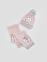 LCW Accessories Pink Popon GirlS Beanie And Scarf
