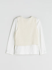 LCW Kids Beige Crew Neck Girls T-Shirt And Sweater 2-Pack