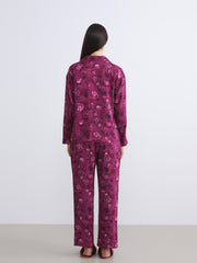 LCW Dream Red Petite Shirt Collar Floral Women Pajama Set