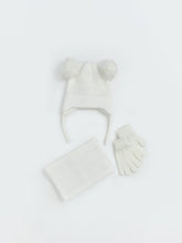 LCW Accessories Ecru Baby Girl Pompom Beanie, Scarf And Glove Set