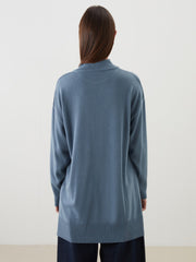 LCW Modest Blue Stand-Up Collar Women Knitwear Tunic