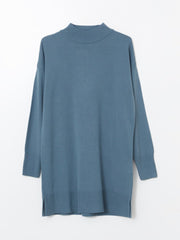 LCW Modest Blue Stand-Up Collar Women Knitwear Tunic