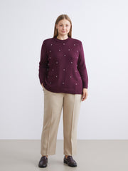 LCW Classic Purple Crew Neck Beaded Women Knitwear Sweater
