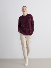 LCW Classic Purple Crew Neck Beaded Women Knitwear Sweater