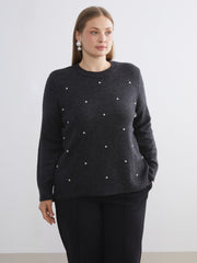 LCW Classic Purple Crew Neck Beaded Women Knitwear Sweater