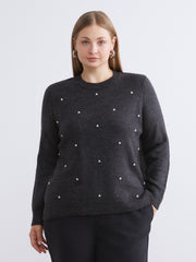 LCW Classic Purple Crew Neck Beaded Women Knitwear Sweater