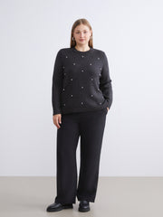 LCW Classic Purple Crew Neck Beaded Women Knitwear Sweater