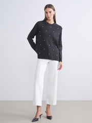 LCW Classic Purple Crew Neck Beaded Women Knitwear Sweater