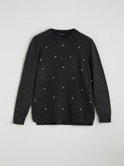 LCW Classic Purple Crew Neck Beaded Women Knitwear Sweater