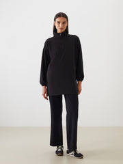 LCW Modest Black Stand Collar Oversize Women Sweatshirt Tunic