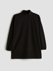 LCW Modest Black Stand Collar Oversize Women Sweatshirt Tunic