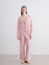 LCW Young Pink V-Neck Striped Women Pajama Set