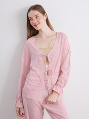 LCW Young Pink V-Neck Striped Women Pajama Set