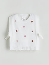 LCW Kids Ecru Crew Neck Floral Girls Knit Sweater