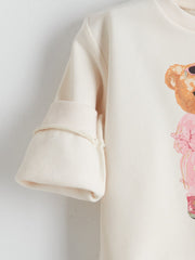 LCW Kids Ecru Teddy Bear Printed Girls Thick Sweatshirt 2-Pack