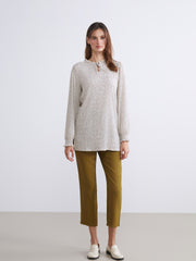 LCW Basic Beige Tie Collar Polka Dot Women Tunic