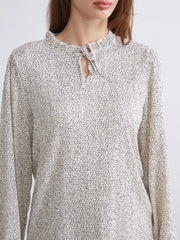 LCW Basic Beige Tie Collar Polka Dot Women Tunic