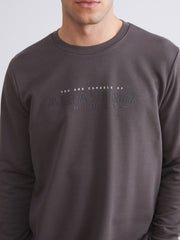 LCW Classic Brown Crew Neck Printed Men Thick Sweatshirt