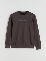 LCW Classic Brown Crew Neck Printed Men Thick Sweatshirt