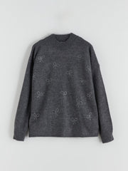 LCW Comfort Anthracite Crew Neck Embroidered Women Knitwear Sweater