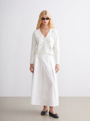 Xside Ecru V-Neck Floral Embroidered Women Knitwear Cardigan