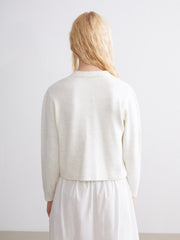 Xside Ecru V-Neck Floral Embroidered Women Knitwear Cardigan