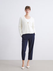 LCW Classic Ecru V-Neck Women Plush Knitwear Cardigan