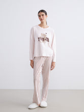 LCW Young Pink Crew Neck Bear Printed Women Pajama Set