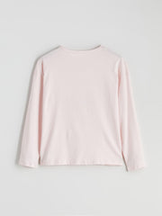 LCW Young Pink Crew Neck Bear Printed Women Pajama Set