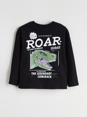 LCW Kids Black Crew Neck Printed Boys T-Shirt