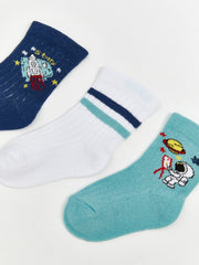 LCW Kids Navy Blue Patterned Boys Ankle Socks 3-Pack