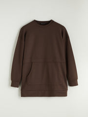 LCW Modest Brown Crew Neck Women Sweatshirt Tunic