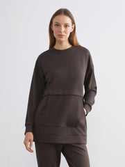 LCW Modest Brown Crew Neck Women Sweatshirt Tunic