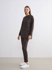 LCW Modest Brown Crew Neck Women Sweatshirt Tunic