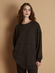 LCW Modest Brown Crew Neck Women Sweatshirt Tunic