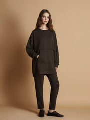 LCW Modest Brown Crew Neck Women Sweatshirt Tunic