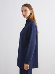 LCW Modest Navy Blue Stand Collar Oversize Women Sweatshirt Tunic