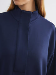 LCW Modest Navy Blue Stand Collar Oversize Women Sweatshirt Tunic