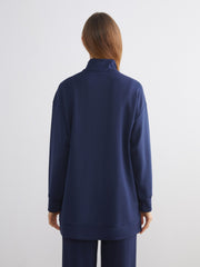 LCW Modest Navy Blue Stand Collar Oversize Women Sweatshirt Tunic