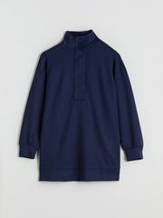 LCW Modest Navy Blue Stand Collar Oversize Women Sweatshirt Tunic