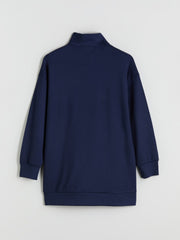LCW Modest Navy Blue Stand Collar Oversize Women Sweatshirt Tunic
