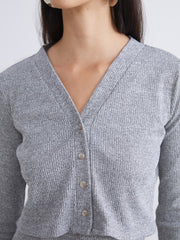 LCW Comfort Gray Crew Neck Women Dress And Cardigan Set