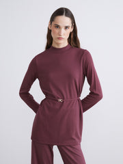 LCW Modest Burgundy Stand Collar Women Sweatshirt Tunic