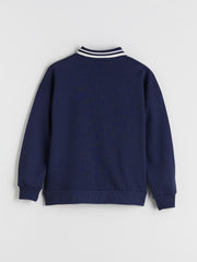 LCW Modest Navy Blue Polo Neck New York Printed Women Sweatshirt