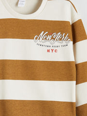 LCW Kids Beige Crew Neck Printed Boys Sweatshirt