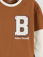 LCW Kids Brown Crew Neck Printed Long Sleeve BoyS T-Shirt