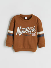 LCW Kids Brown Crew Neck Printed Long Sleeve Baby Boy Sweatshirt