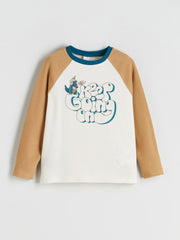 LCW Kids Beige Crew Neck Long Sleeve BoyS T-Shirt